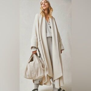 Free People Elegant Cream In Flight Poncho Robe with Tie Detail. NWT. Sz M/L.
